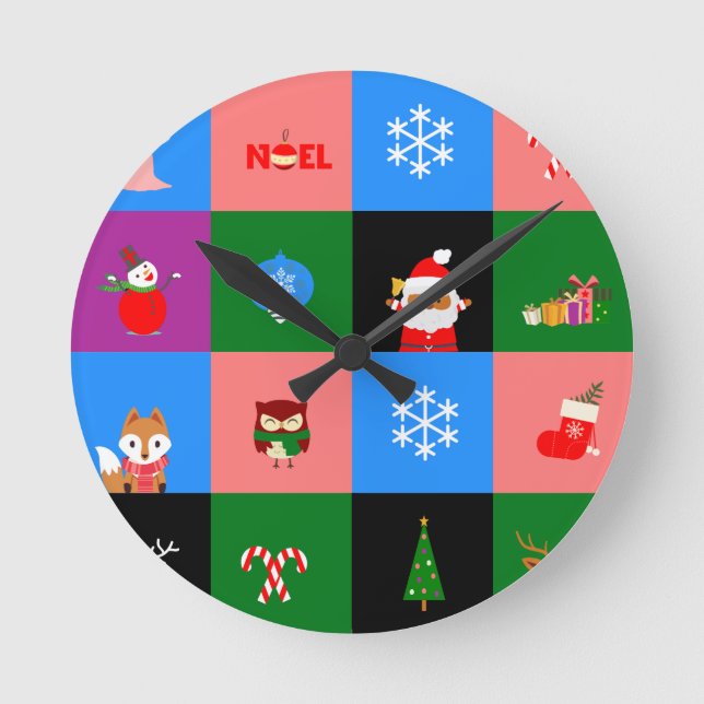 african santa claus colorblock round clock (Front)