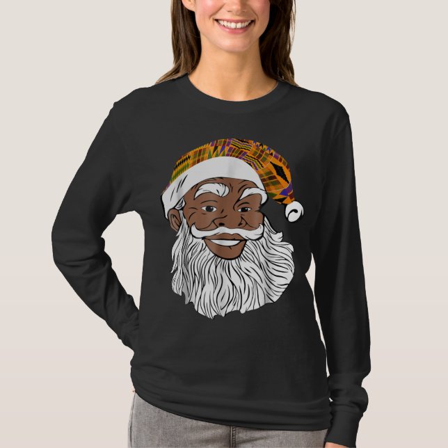 African Santa Claus Kente Hat Funny African Christ T-Shirt (Front)