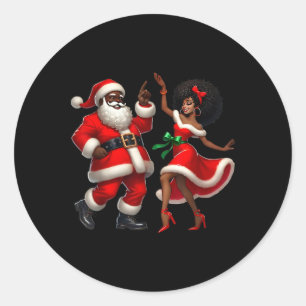 African Santa Mrs Claus Dancing African American C Classic Round Sticker