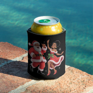 African Santa Mrs Claus Dancing American Christmas Can Cooler