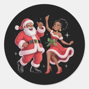 African Santa Mrs Claus Dancing American Christmas Classic Round Sticker
