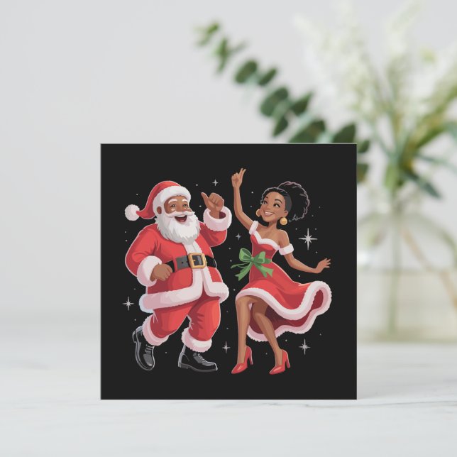 African Santa Mrs Claus Dancing American Christmas Holiday Card (Standing Front)