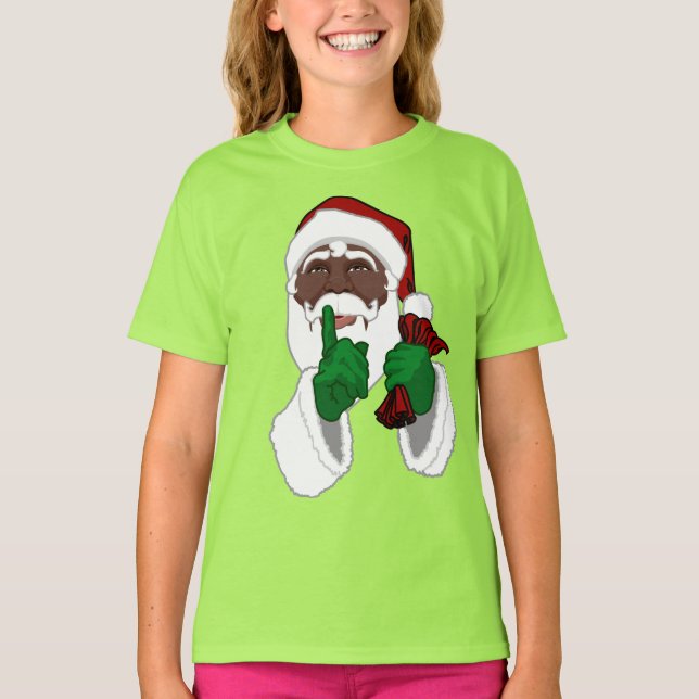 African Santa Shirt Girl's Black Santa T-Shirts (Front)
