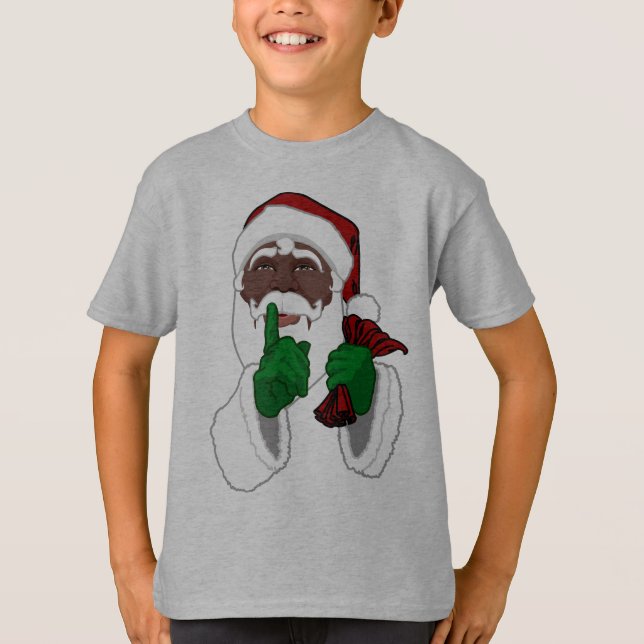 African Santa Shirt Kid's Black Santa T-Shirts (Front)