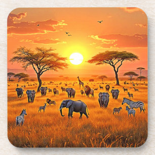African Savanna Sunset Art Coaster