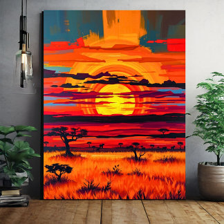 African Savanna Sunset Wall Art – Bold Landscape