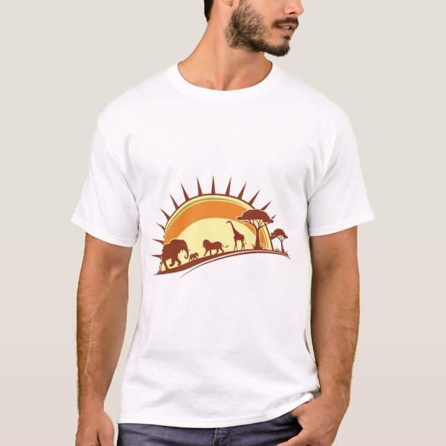 African Savanna Wildlife Silhouette Art T-Shirt (Front)