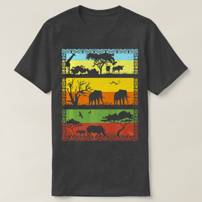 African Savannah Landscape with Safari Animal Silh T-Shirt (Design Front)
