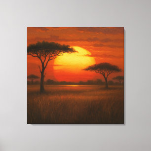 African Savannah - Scenic Illustration Style Canvas Print