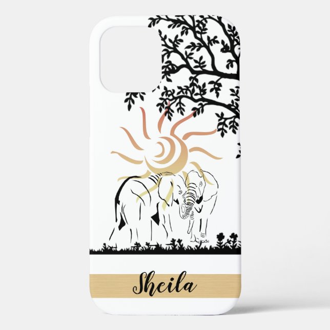 African Scene Artsy Elephant Lovers iPhone 12 Case (Back)