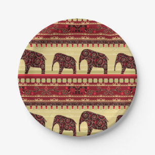 African seamless ethno traditional elephant triabl paper plate