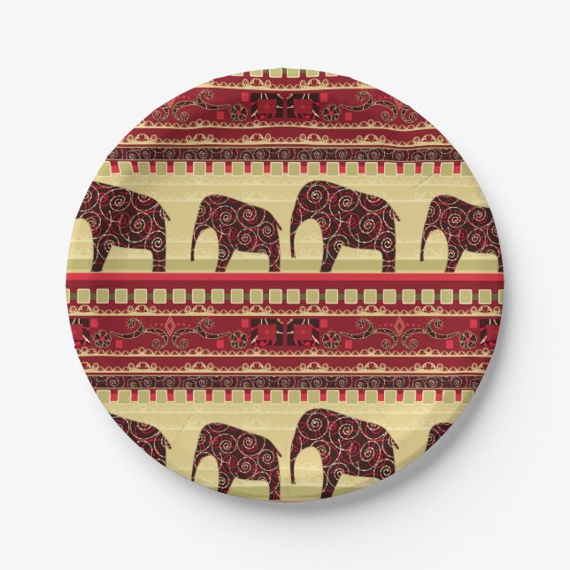 African seamless ethno traditional elephant triabl paper plate (Front)