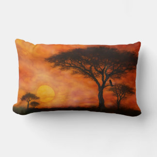 African Serengheti Sunset - Alcohol ink art Lumbar Cushion