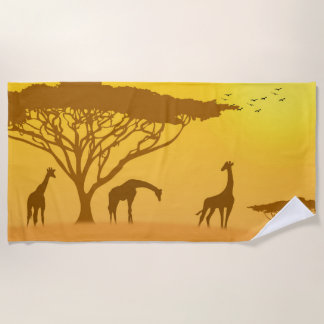 African Silhouette sunset design Beach Towel