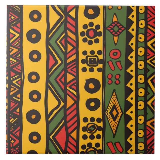 African Stripe, Orange, Black, Yellow Ceramic Tile (Front)