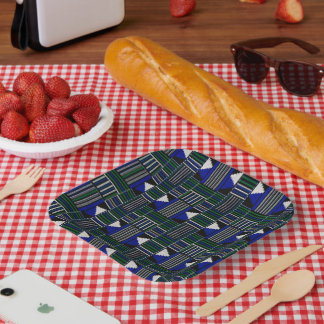African Style Blue & Green Kente Cloth Paper Plate