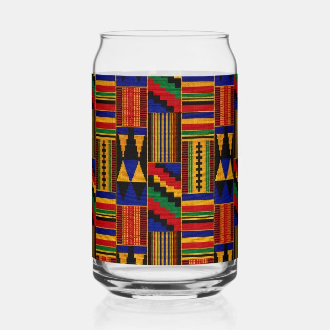 African Style Kente Cloth Pattern Can Glass (Front)