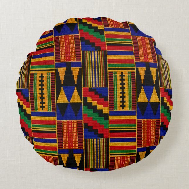 African Style Kente Cloth Round Cushion (Front)