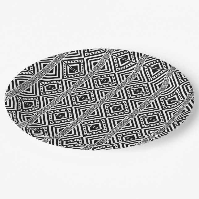 African Style Seamless Pattern. Black Colour Paper Plate (Angled)