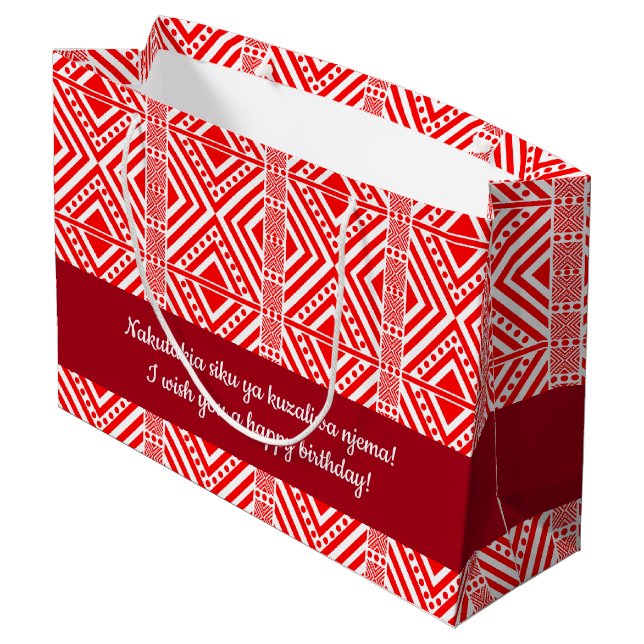 African Style Seamless Pattern. Red Colour Large Gift Bag (Back Angled)