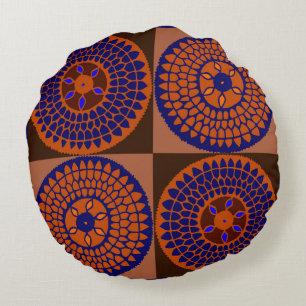 African Sunflower Basket Round Cushion