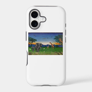 “African Sunset” Elephant Giraffe Art Phone Case