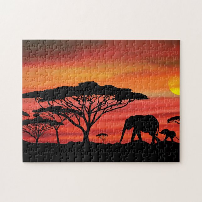 African Sunset Elephant Jigsaw Puzzle (Horizontal)