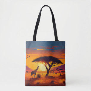 African Sunset Giraffe Scene - Scenic Wildlife Art Tote Bag
