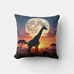 African Sunset Moon Giraffe & African St Mkt Pillo Cushion
