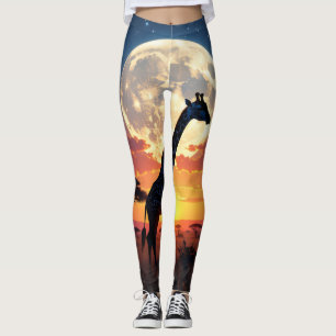 African Sunset Moon Giraffe Leggings Tights