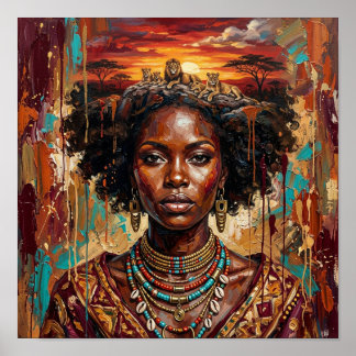 African Sunset Queen, Black Woman Wall Art