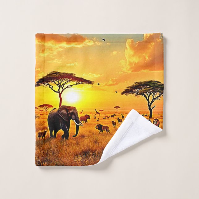 African Sunset Safari Majesty Design Bath Towel Set (Wash Cloth)