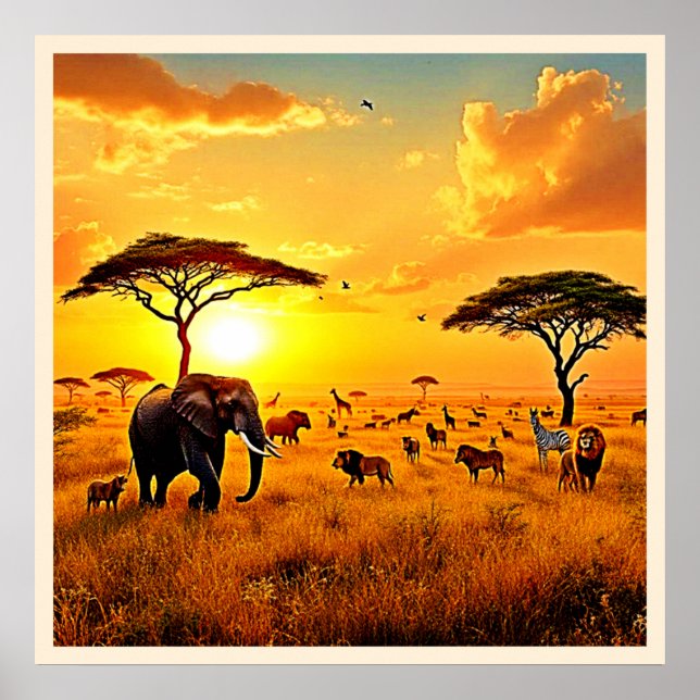 African Sunset Safari Majesty Design Poster (Front)