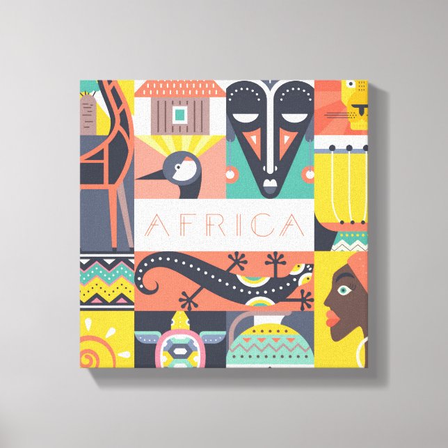 African Symbolic Art Collage Canvas Print (Front)