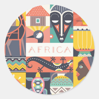African Symbolic Art Collage Classic Round Sticker