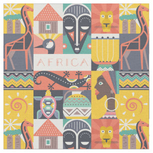 African Symbolic Art Collage Fabric