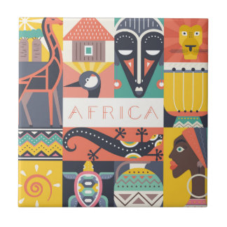 African Symbolic Art Collage Tile