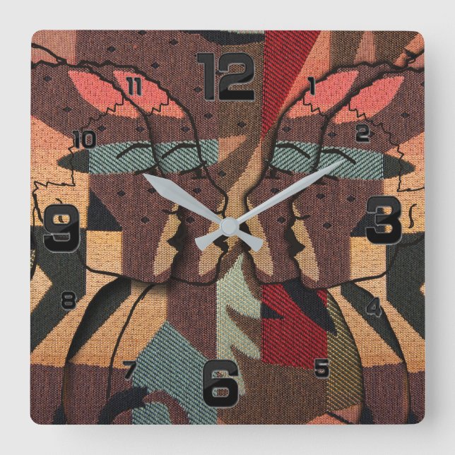 African Tapestry Square Wall Clock (Front)