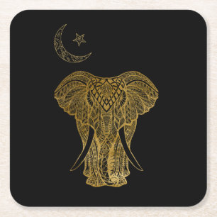 African theme - Gold elephant paper coasters