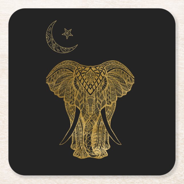African theme - Gold elephant paper coasters (Front)