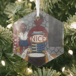 African Traditional Homestead Lifestyle Glass Tree Decoration