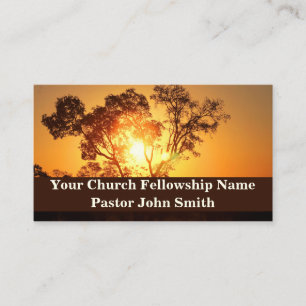 African Tree Orange Sky Church Business Cards