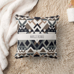 African Triangle Geometric Brown Grey Pattern Cushion