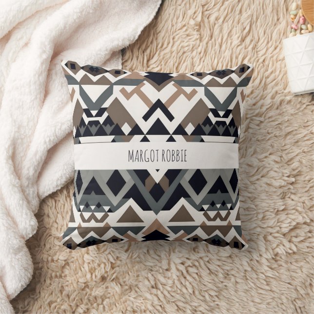 African Triangle Geometric Brown Grey Pattern Cushion (Blanket)