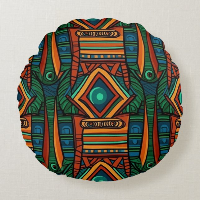 African tribal art design round cushion  (Front)