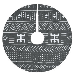 African Tribal Art: Geometric Black & White Brushed Polyester Tree Skirt