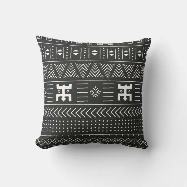 African Tribal Art: Geometric Black & White Cushion (Front)
