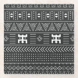 African Tribal Art: Geometric Black & White Glass Coaster
