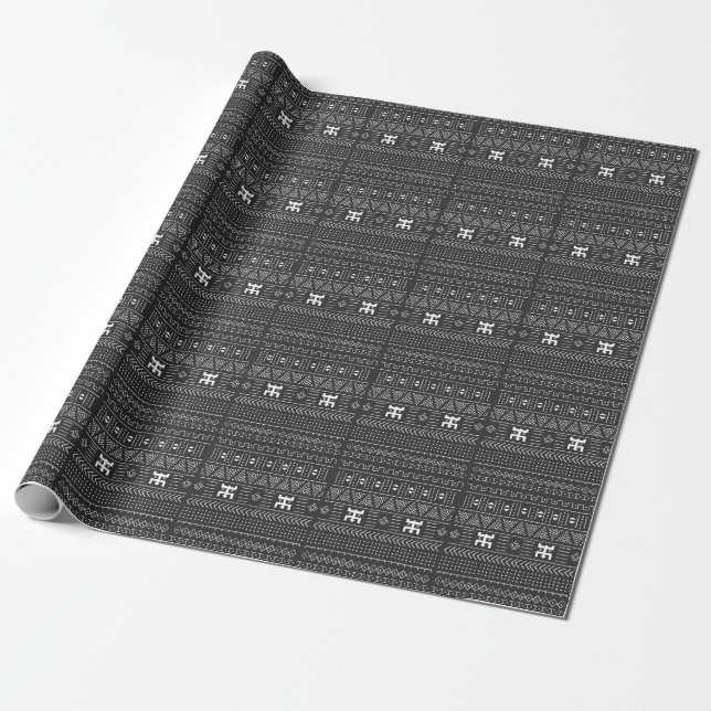 African Tribal Art: Geometric Black & White Wrapping Paper (Unrolled)