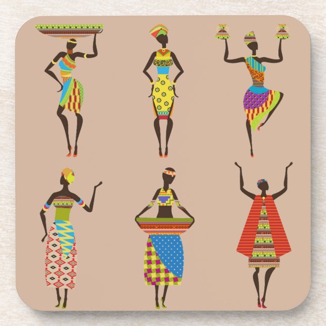 African Tribal art ladies colourful ethnic fashion Coaster (Front)